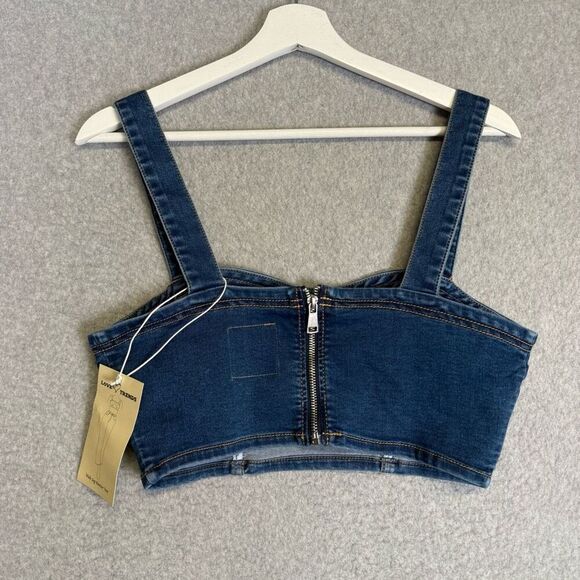 Brand New Love Trends Women's Size XS Blue Denim Zip Up Cropped Top Shirt - Picture 4 of 7